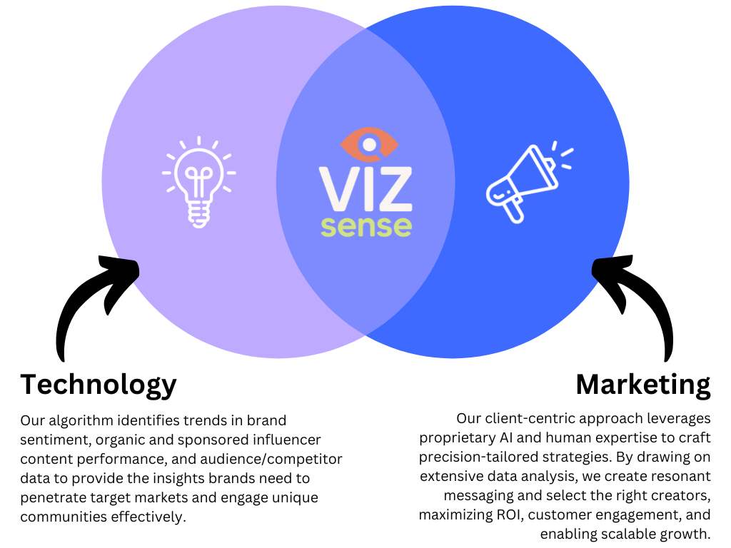 venn diagram displaying that vizsense is at the intersecction of tech and marketing